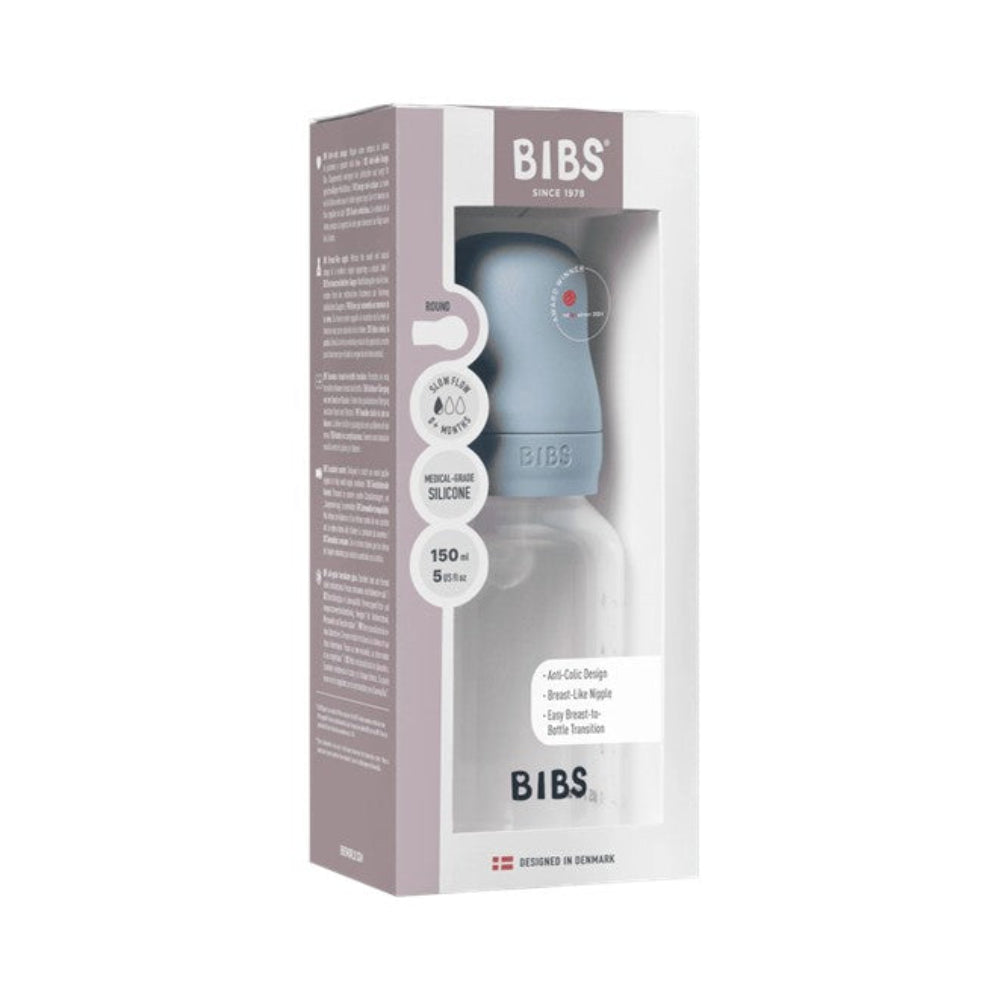 Bibs BPA Free Bottle 150ml Slow Flow - Silicone Teat - Baby Blue