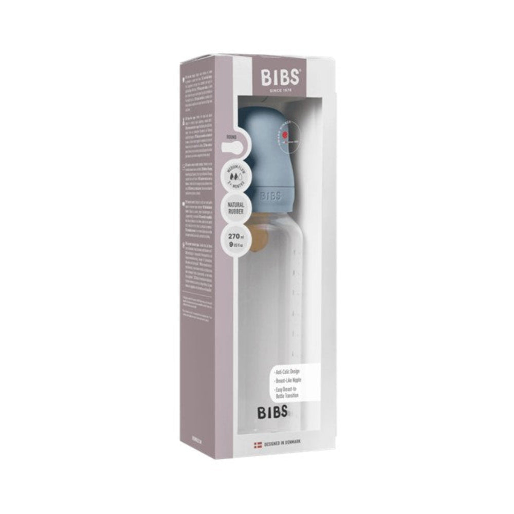 Bibs BPA Free Bottle 270ml Medium Flow - Latex Teat - Baby Blue
