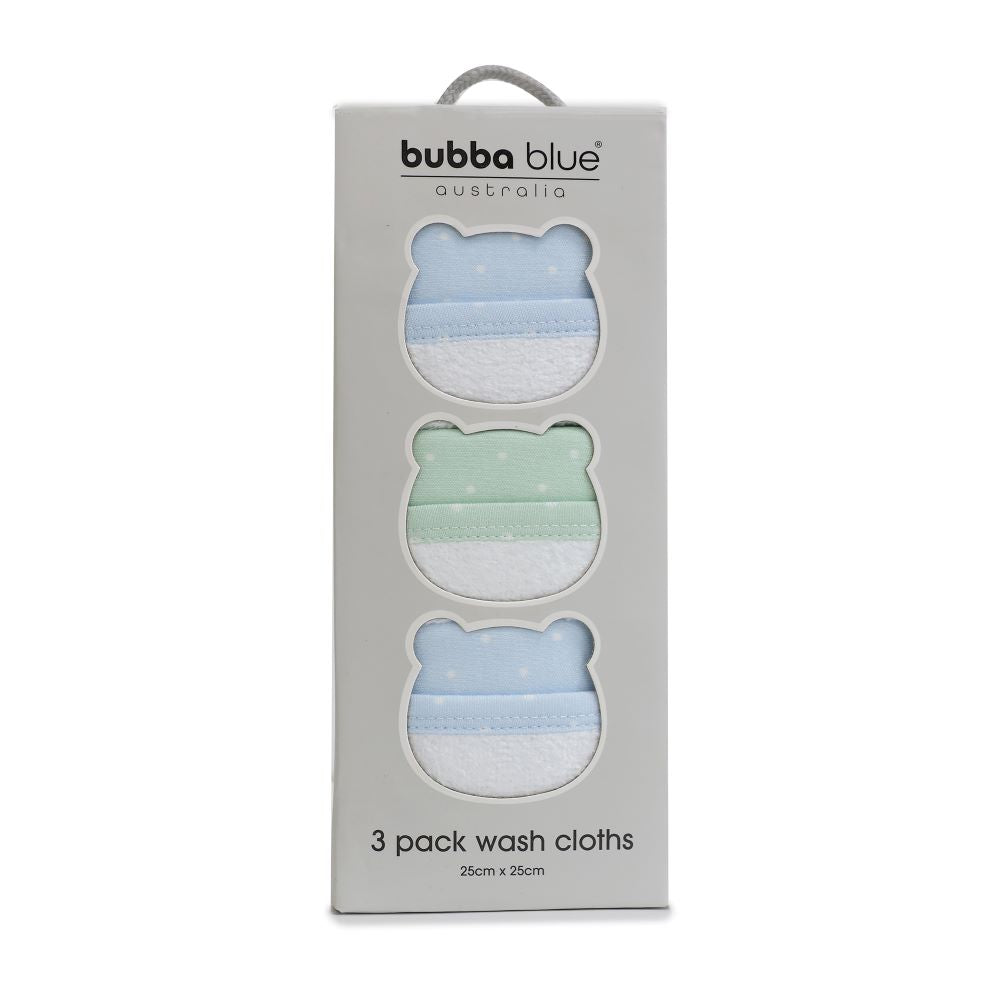 Bubba Blue Confetti Wash Cloths Blue/Sage 3 pk