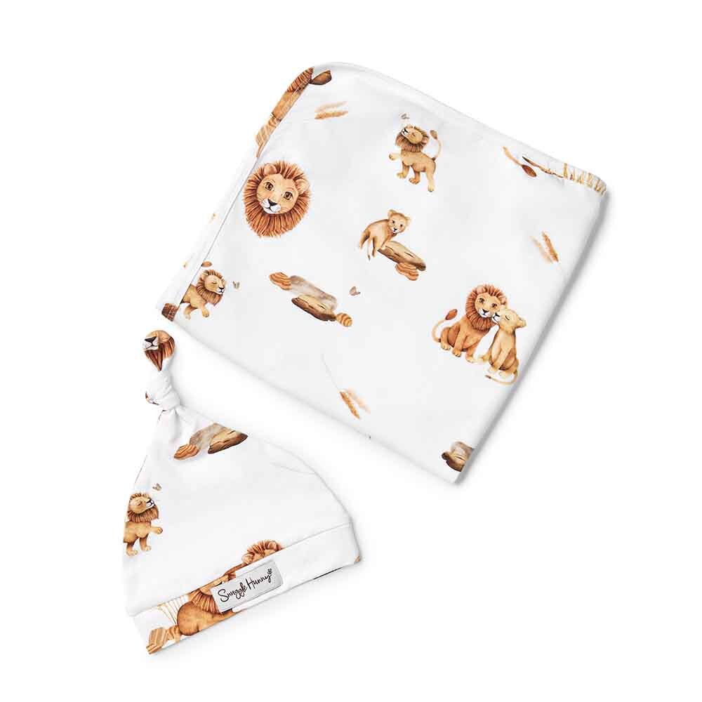 Snuggle Hunny Jersey Wrap & Beanie Set - Lion