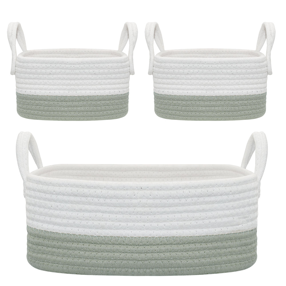 Living Textiles 3 pce Rope Storage Set - Sage/White