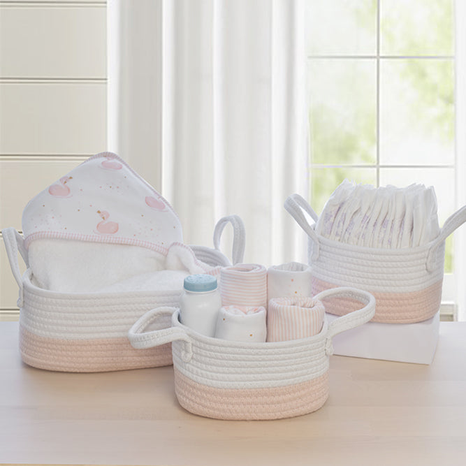 Living Textiles 3 pce Rope Storage Set - Blush/White