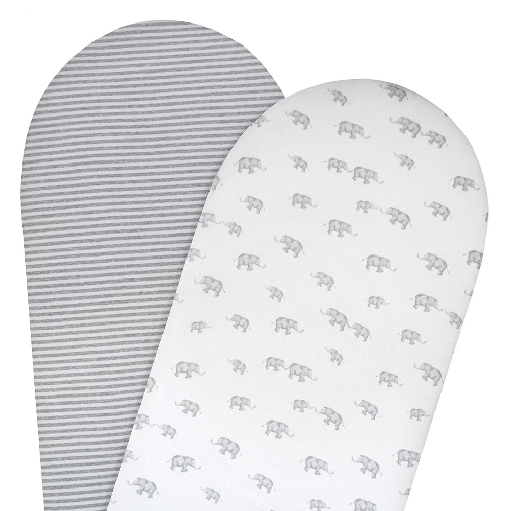 Living Textiles Pram/Moses Fitted Sheet 2 Pk Jersey - Watercolour Elephant
