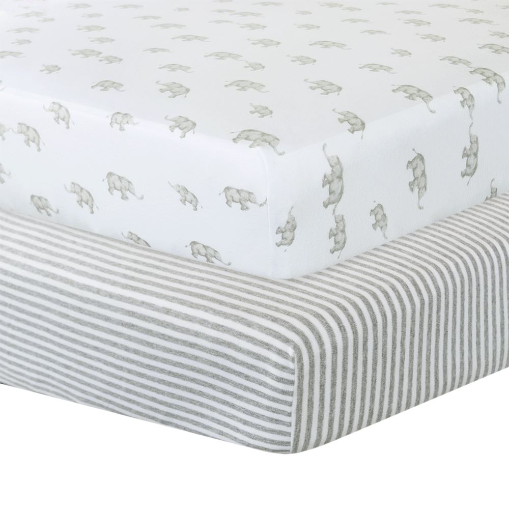 Living Textiles 2pk Jersey Cot Fitted Sheets - Watercolour Elephant