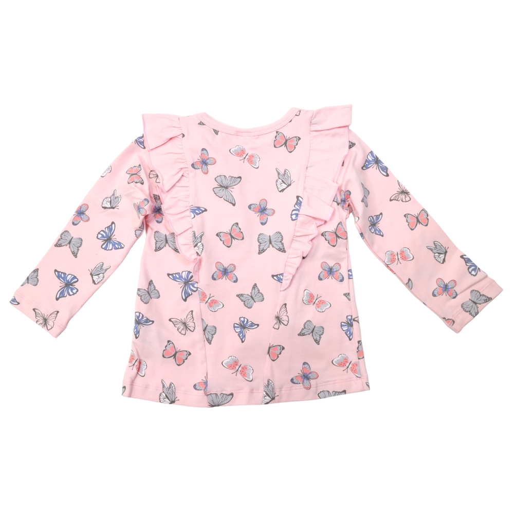 Korango Butterfly Print Tee with Frill - Fairytale Pink