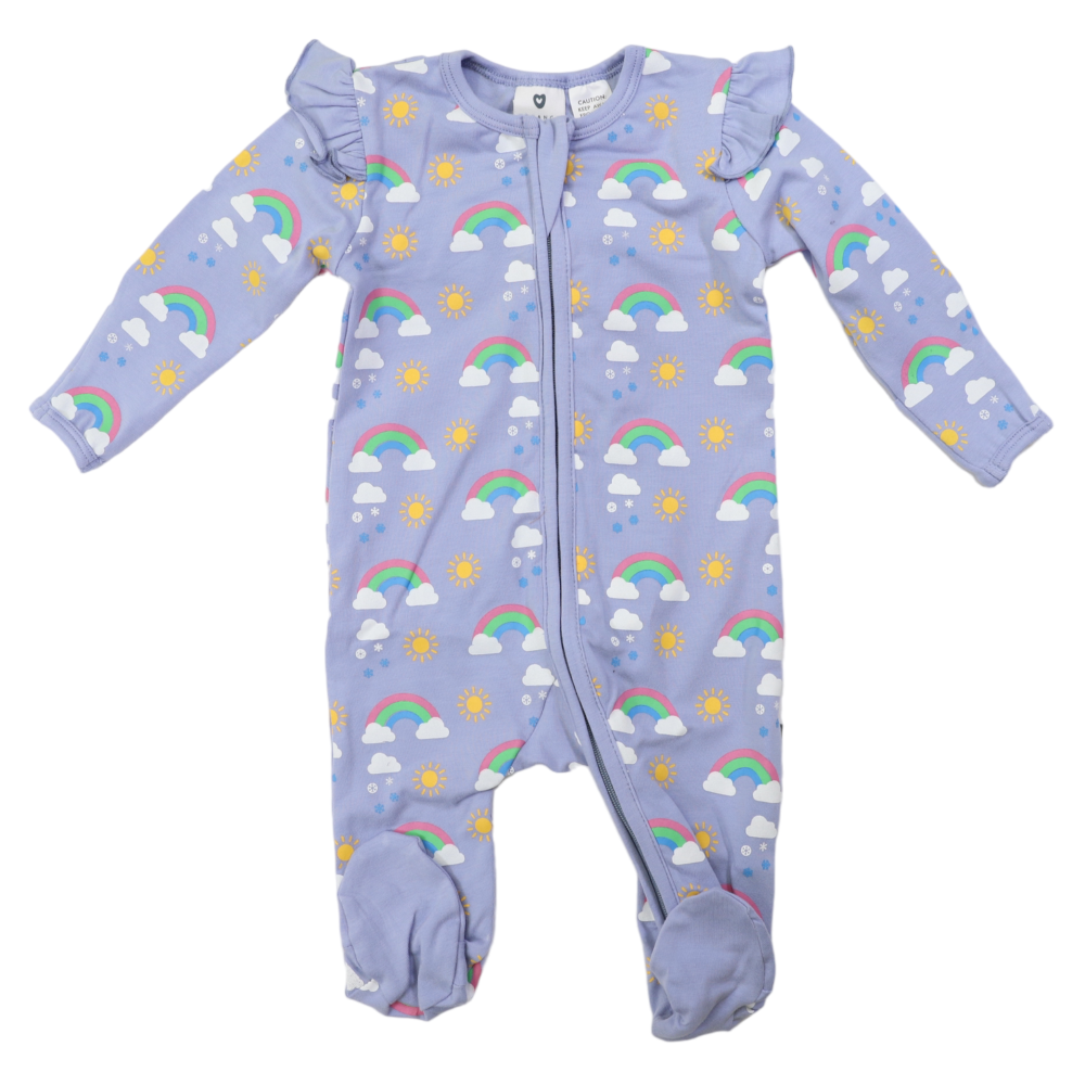 Korango Zip Onesie - Sunshine + Rainbows Blue Heron
