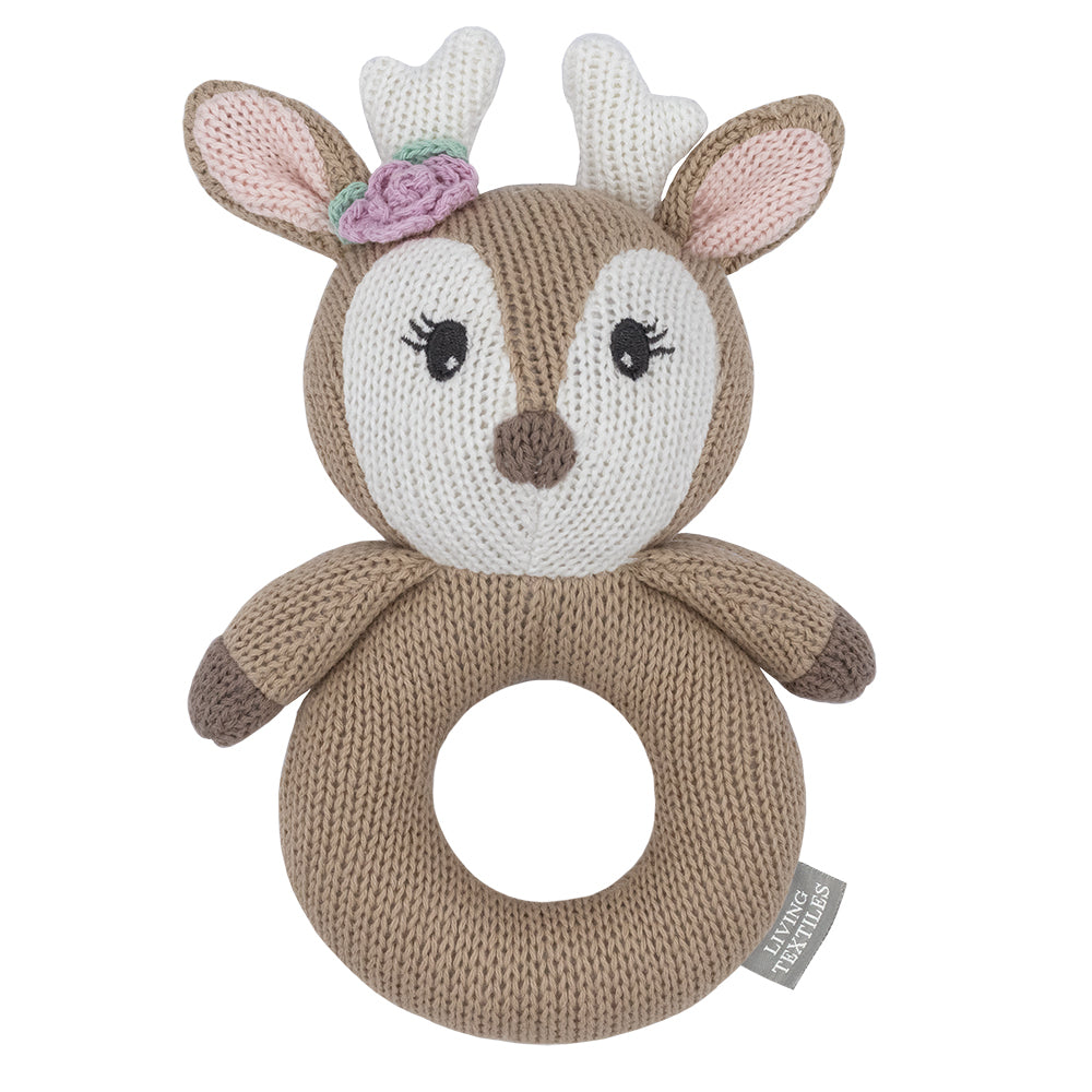 Living Textiles Whimsical Knitted Ring Rattle - Ava the Fawn