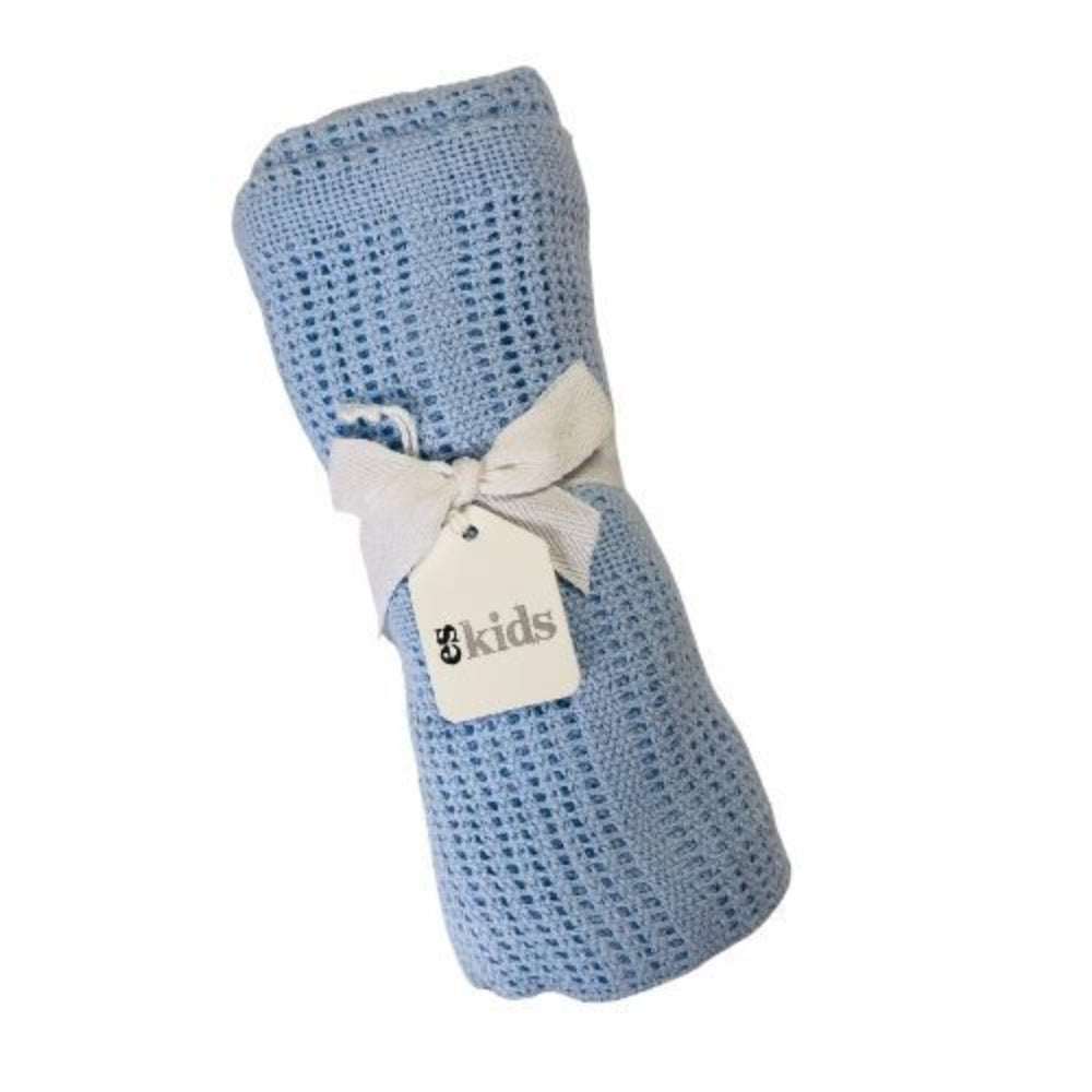 es kids Crochet Cotton Baby Blanket Blue