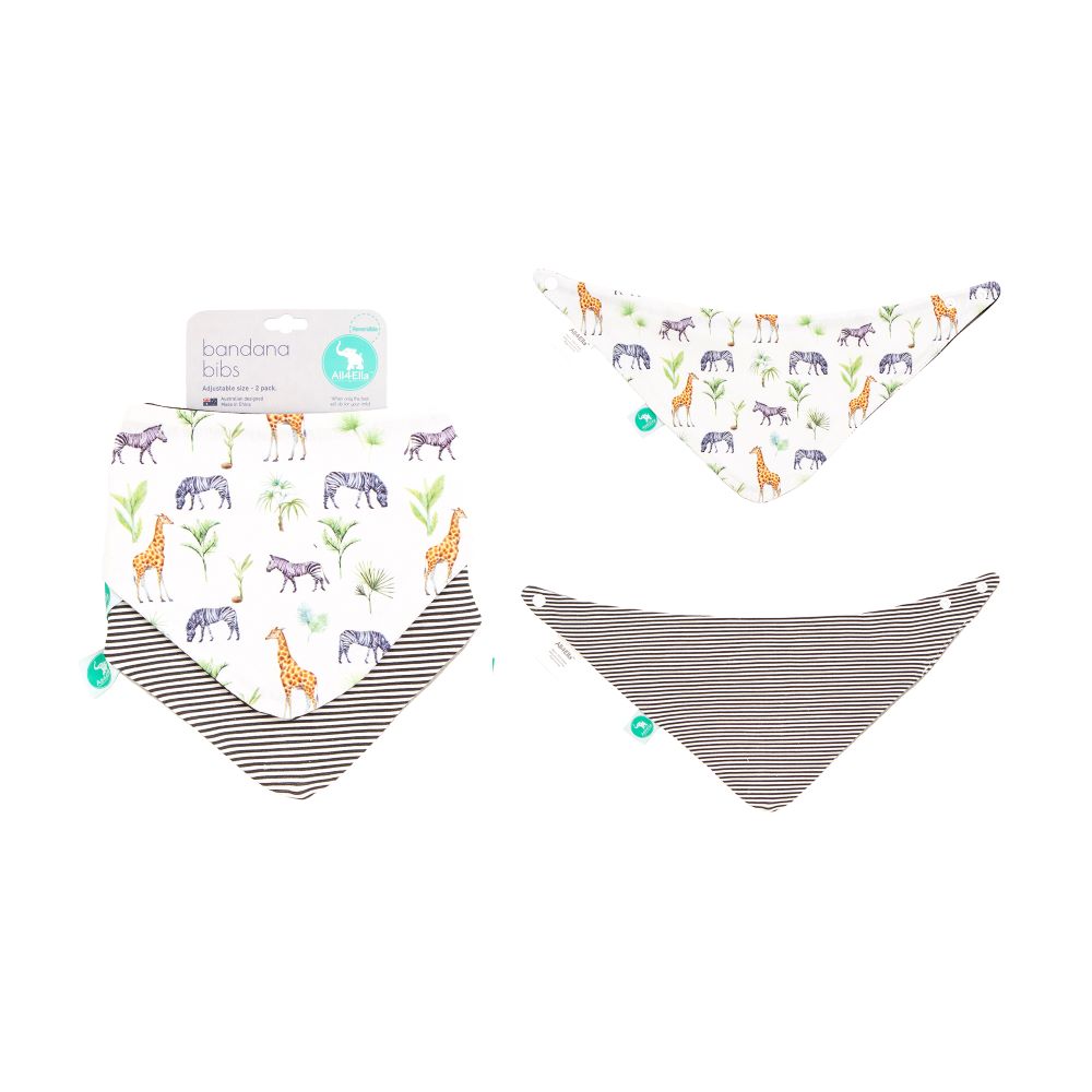 All4Ella Reversible Bandana Bibs - 2 pk - Safari