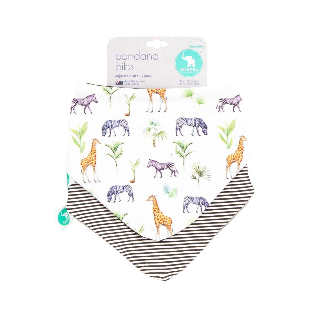 All4Ella Reversible Bandana Bibs - 2 pk - Safari