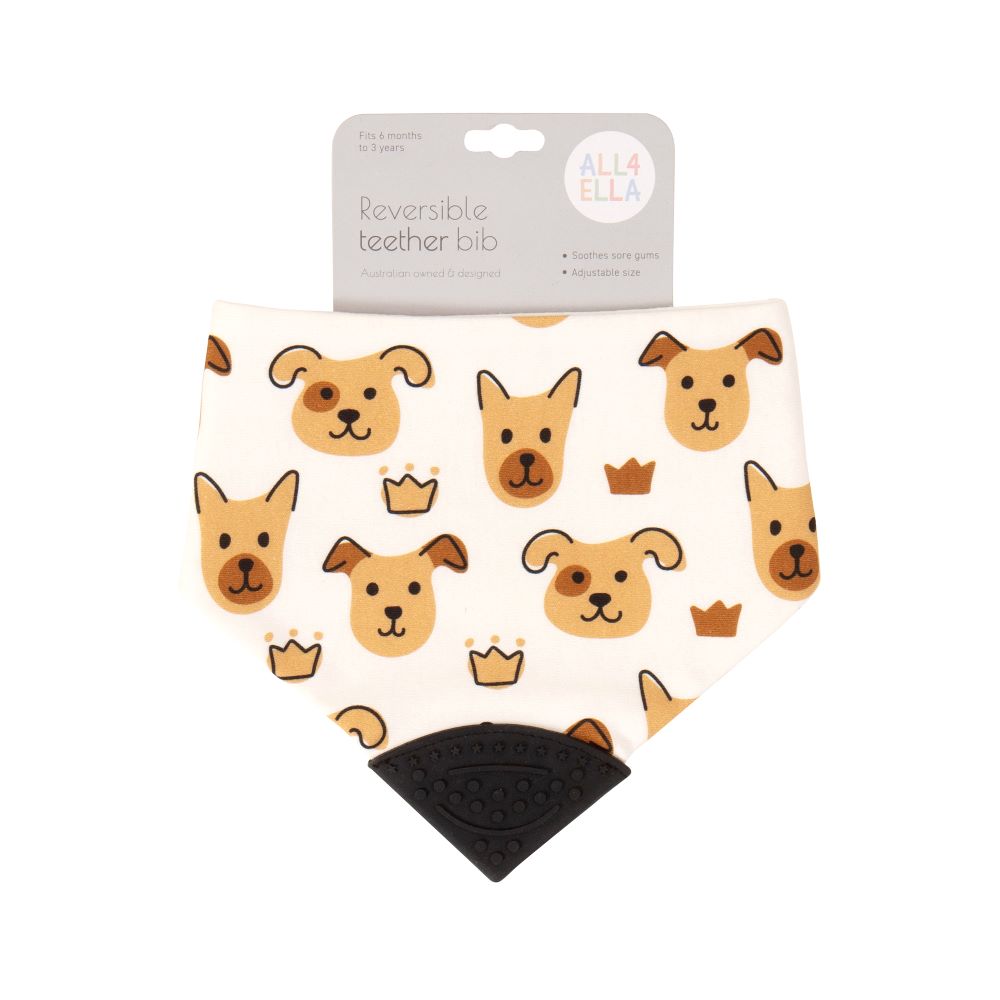 All4Ella Bandana Bib with Silicone Teether - Puppies