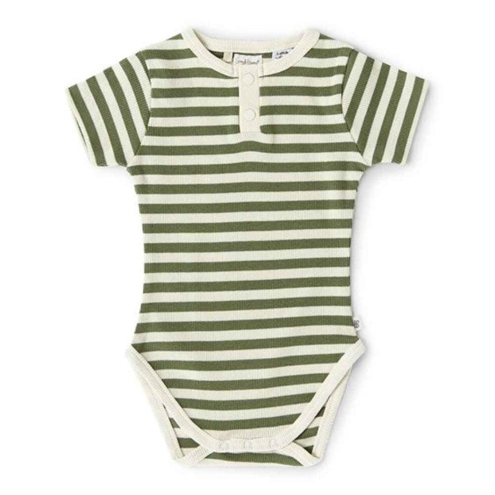 Snuggle Hunny Short Sleeve Organic Bodysuit - Olive Stripe