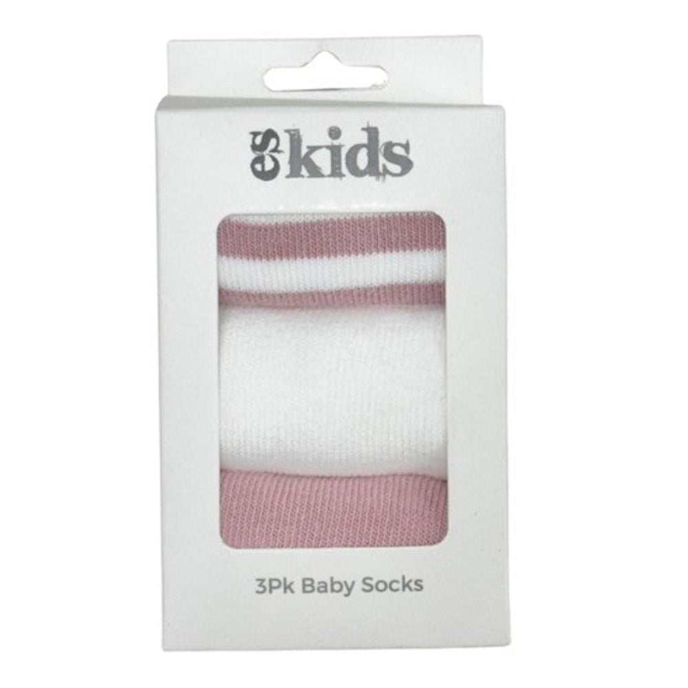 ES Kids Baby Socks Boxed 3 pk Blush Pink Stripe