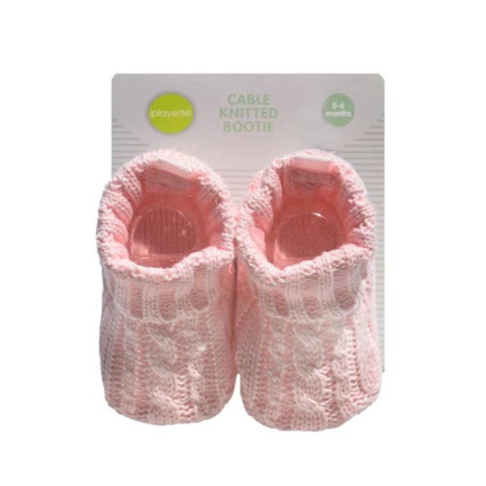 Playette Cable Knitted Bootie Pink - 0-6 mths