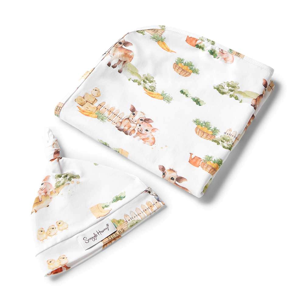 Snuggle Hunny Organic Jersey Wrap & Beanie Set - Farm