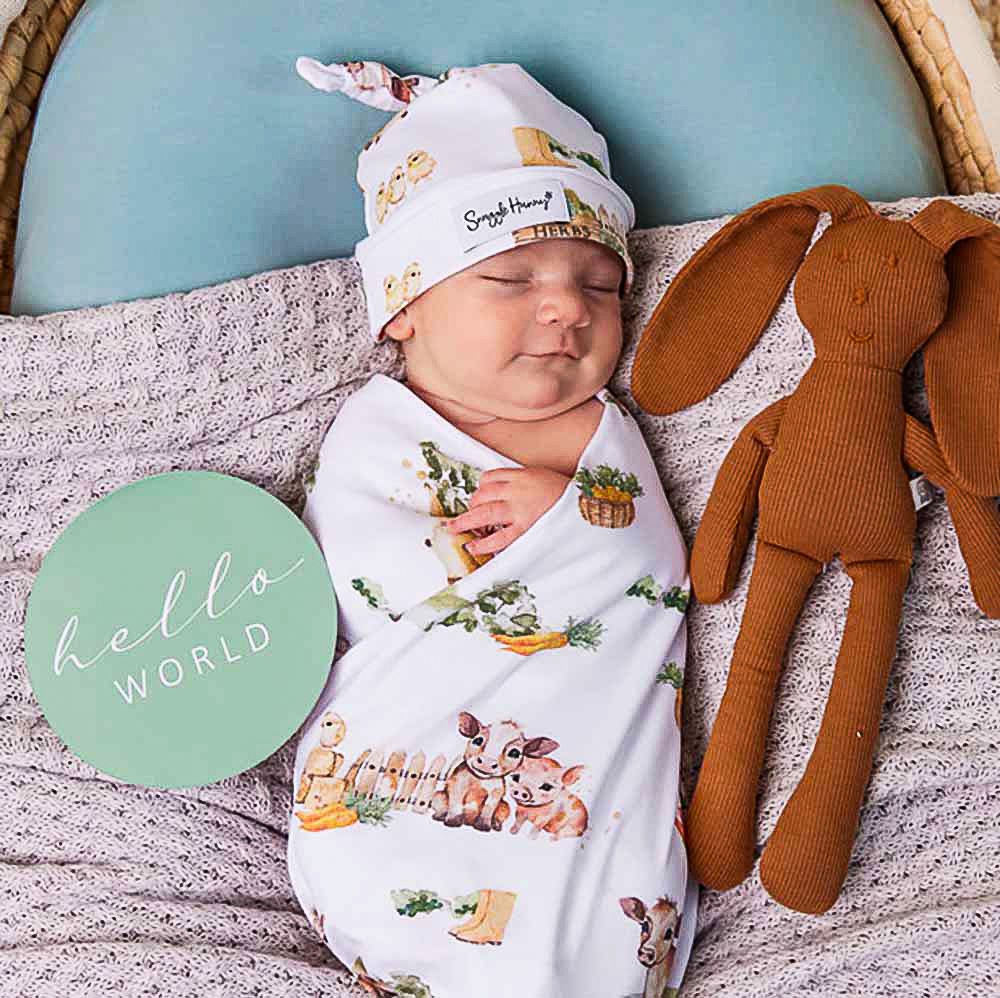 Snuggle Hunny Organic Jersey Wrap & Beanie Set - Farm