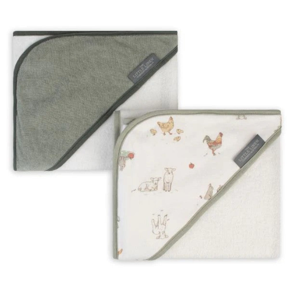Little Linen Hooded Towel 2 Pk - Farmyard Lamb