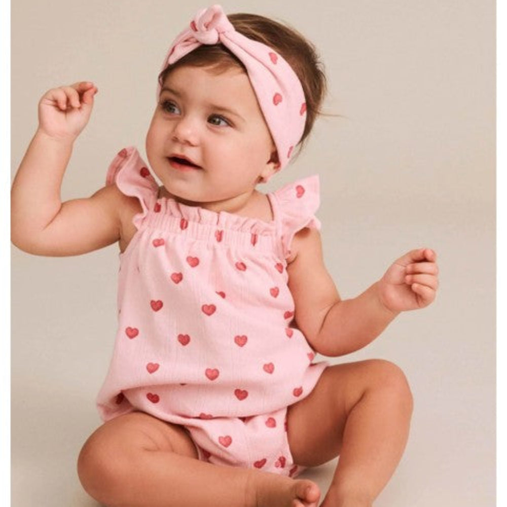 Huxbaby I Heart You Pointelle Bubble Romper And Headband