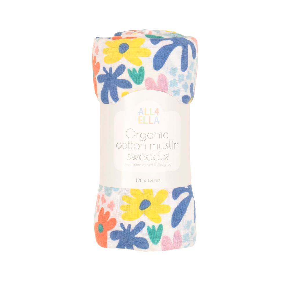 All4Ella Organic Muslin Swaddle - Bright Floral