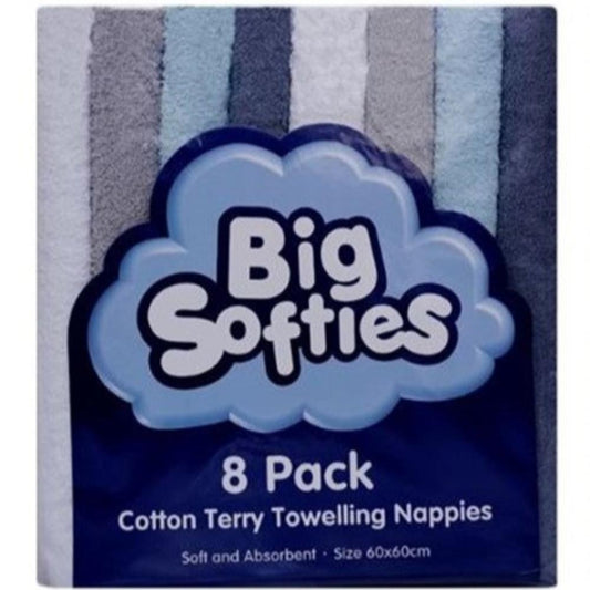 Big Softies Towelling Coloured Nappies 8 pk Boy