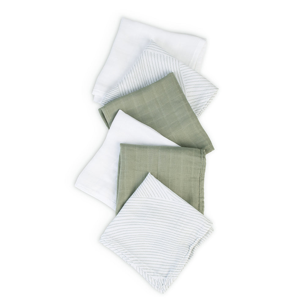 Little Bamboo Muslin Wash Cloths 6 Pk - Bayleaf