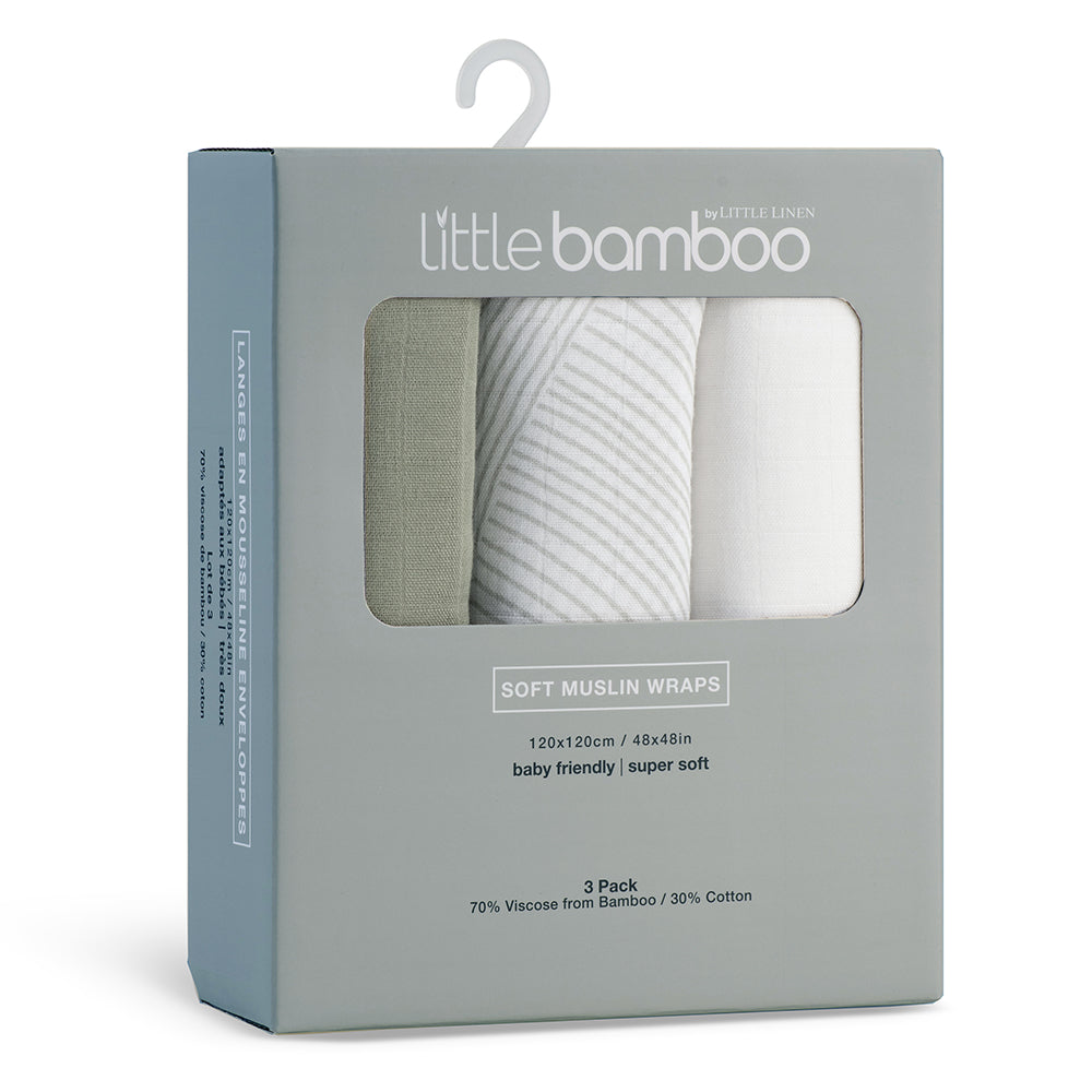 Little Bamboo Muslin Wraps 3 Pk - Bayleaf