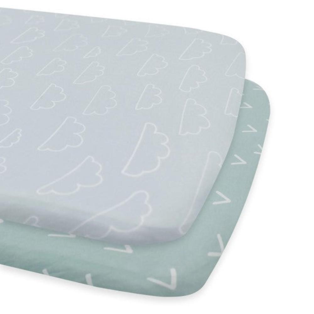 Bubba Blue Nordic Jersey Co Sleeper Fitted Sheet Dusty Sky/Mint 2 pk