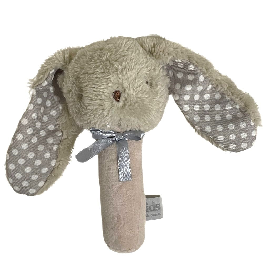 ES Kids Fluffy Bunny Stick Rattle - Beige/Grey 17cm