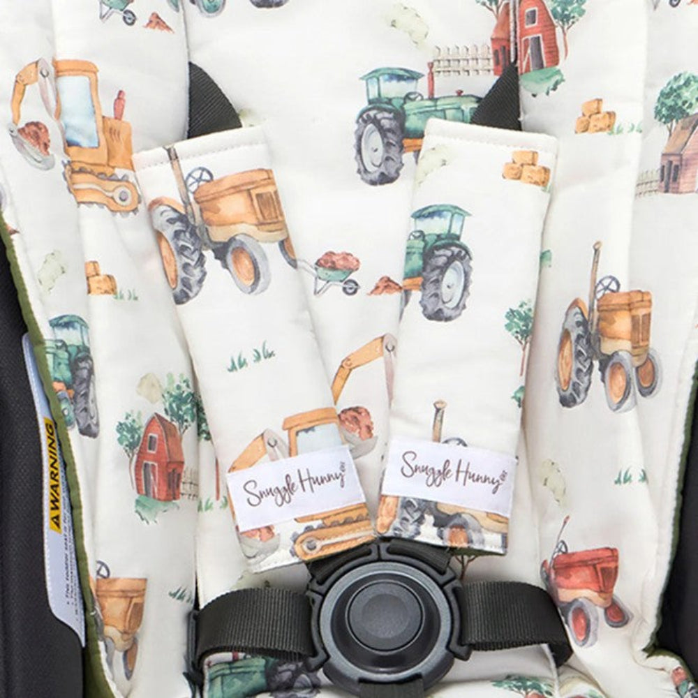 Snuggle Hunny Universal Reversible Pram Strap Covers - Diggers and Tractors