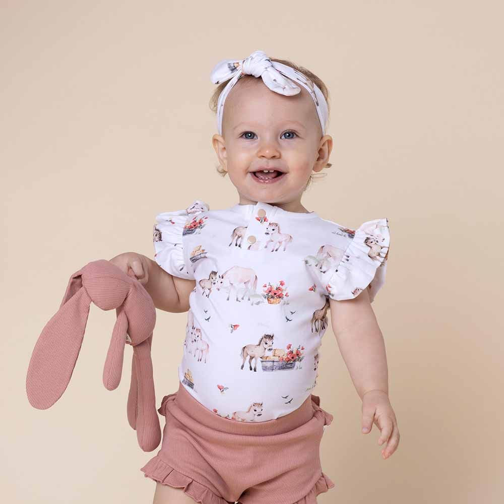 Snuggle Hunny Organic Short Sleeve Bodysuit with Frill - Pony Pals