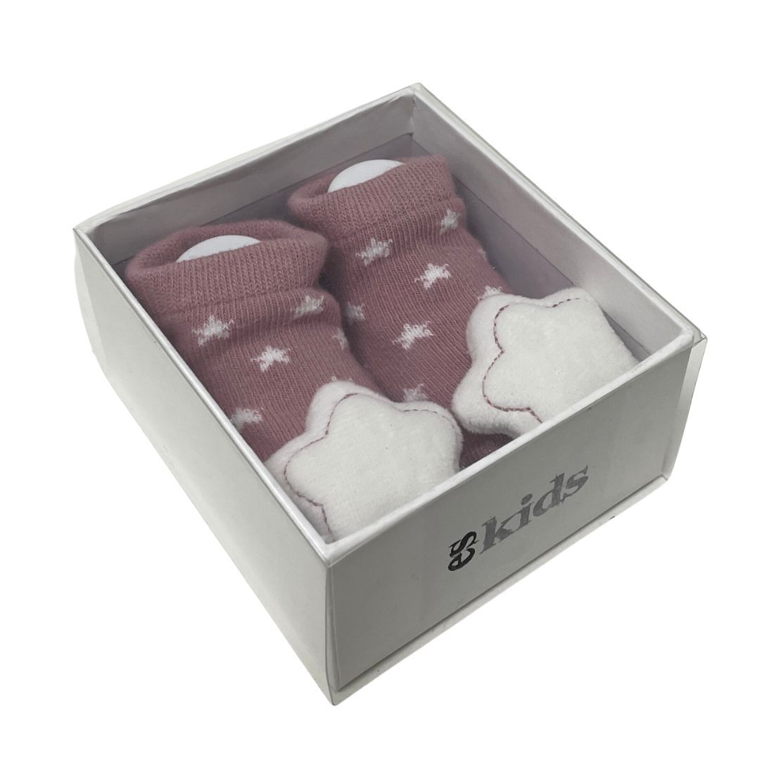 es kids Bunny Socks with Rattles - Blush/White Star