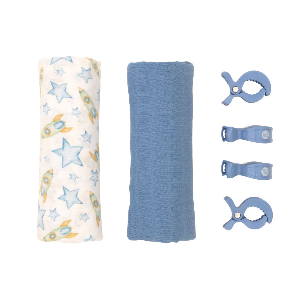 All4Ella 2 Pack Organic Wraps & 4 pegs - Rocket