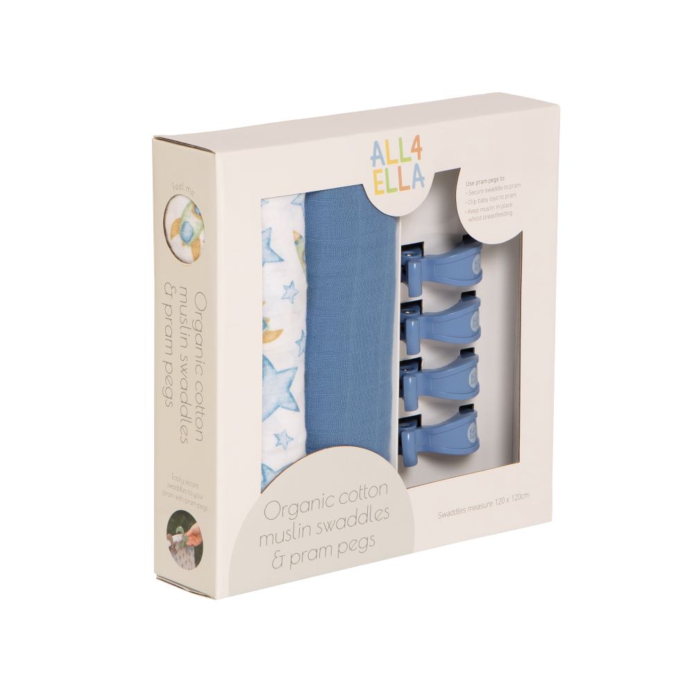 All4Ella 2 Pack Organic Wraps & 4 pegs - Rocket