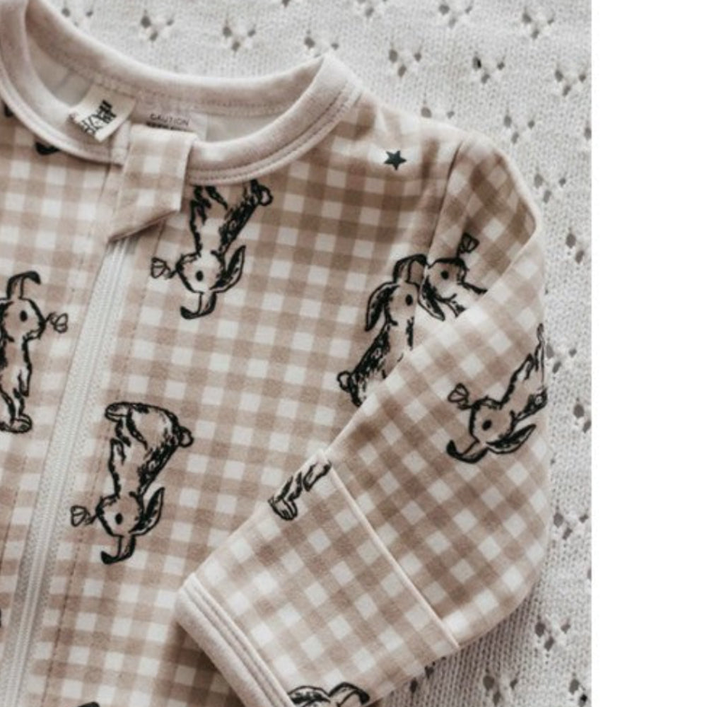 Bencer and Hazelnut Zipsuit - Gingham Bunny