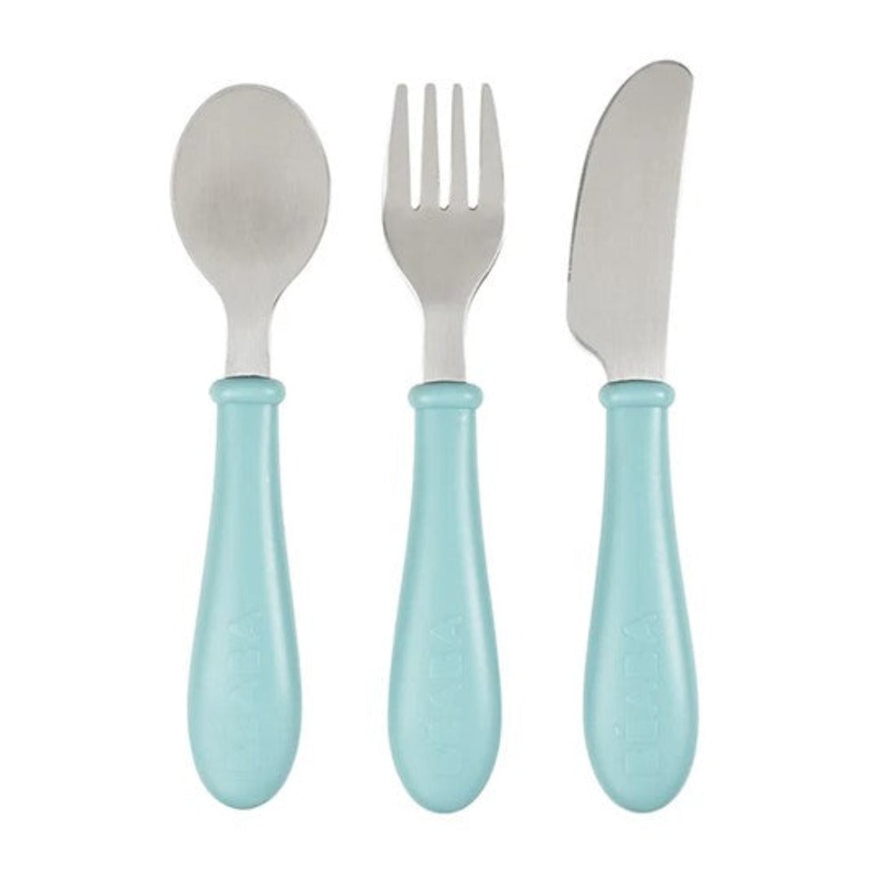 Beaba Stainless Steel Training Cutlery 3 pce Set - Light Blue