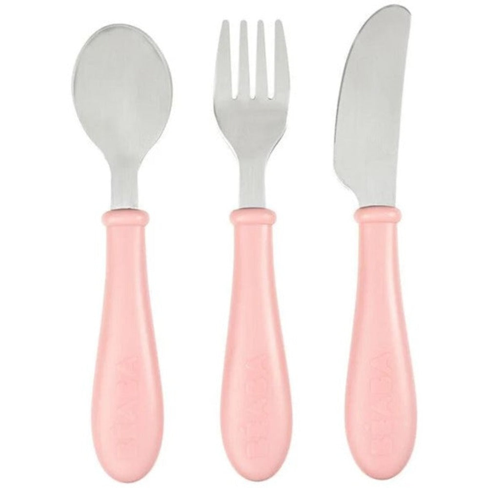 Beaba Stainless Steel Training Cutlery 3 pce Set - Old Pink