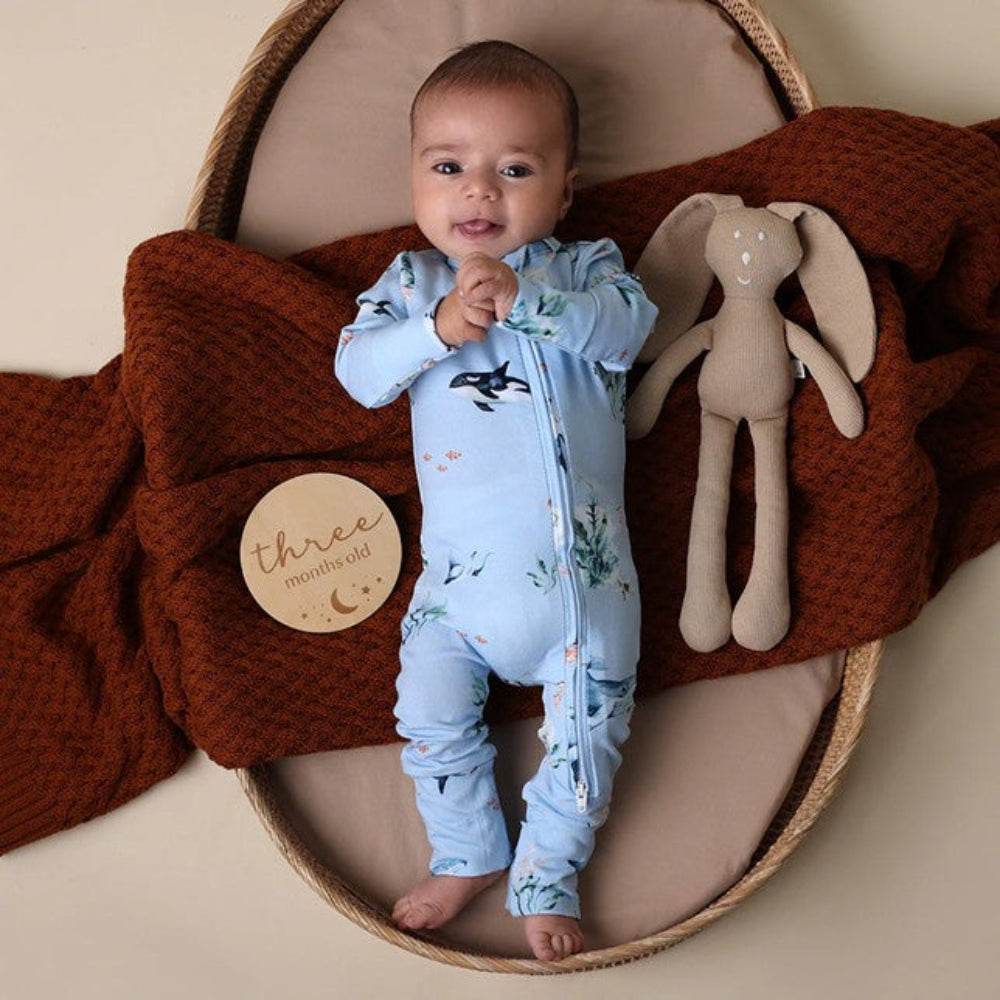 Snuggle Hunny Organic Snugglesuit Convertible Romper - Blue Ocean