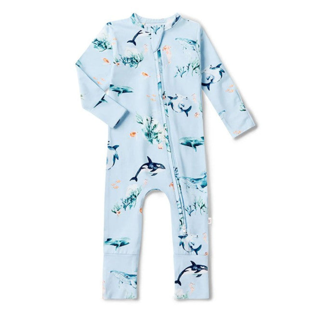 Snuggle Hunny Organic Snugglesuit Convertible Romper - Blue Ocean