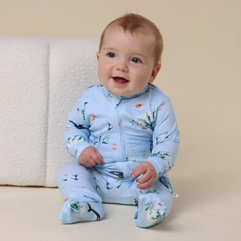 Snuggle Hunny Organic Snugglesuit Convertible Romper - Blue Ocean