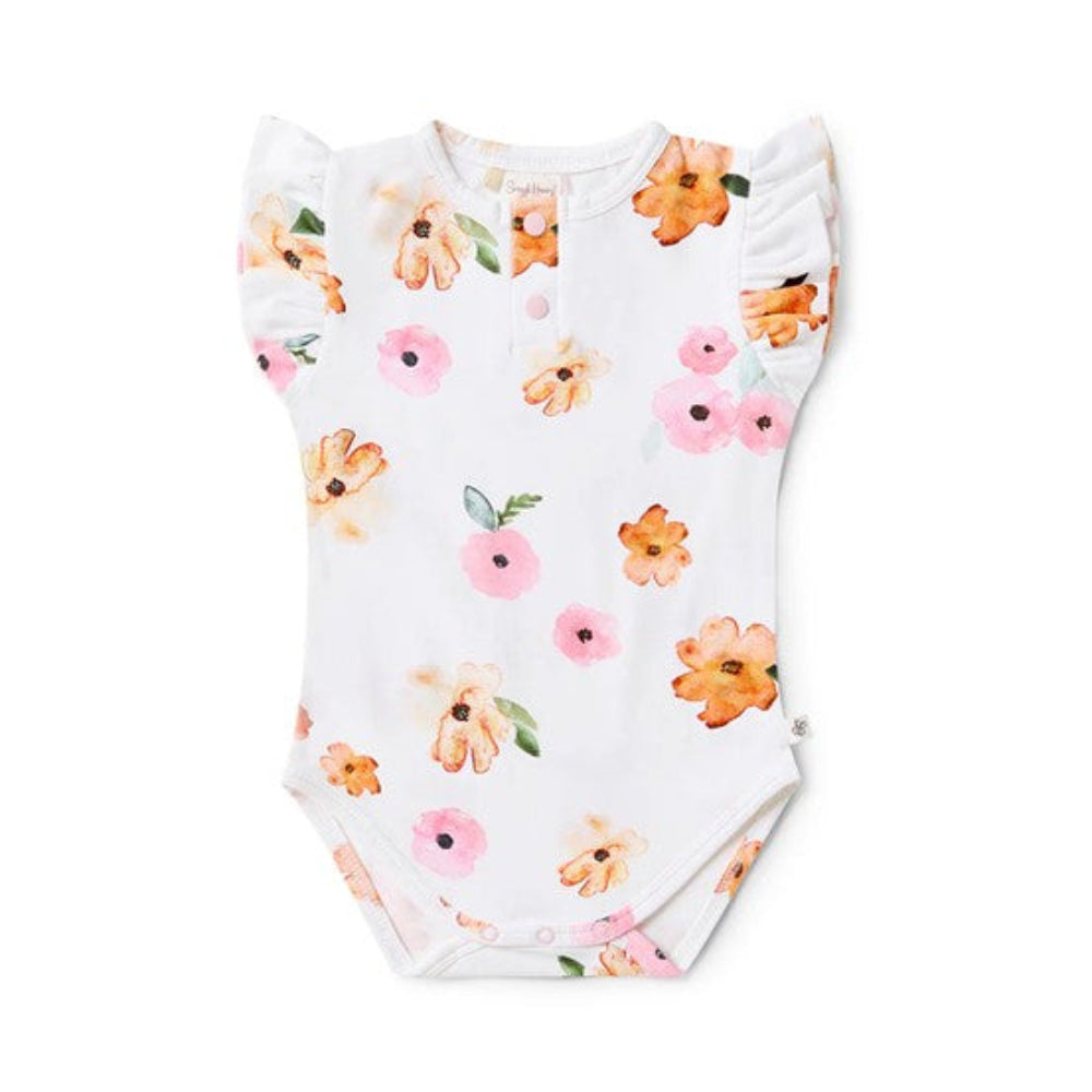 Snuggle Hunny Organic Short Sleeve Bodysuit with Frill - Poppy