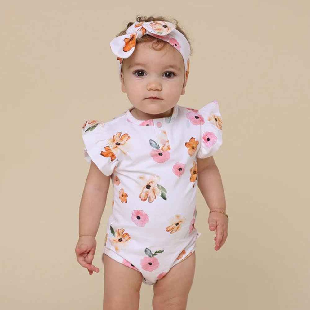 Snuggle Hunny Organic Short Sleeve Bodysuit with Frill - Poppy