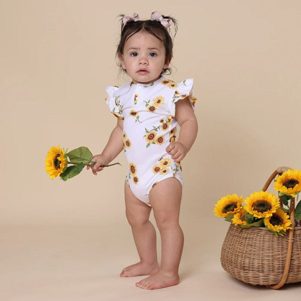 Snuggle Hunny Organic Short Sleeve Bodysuit with Frill - Sunflower