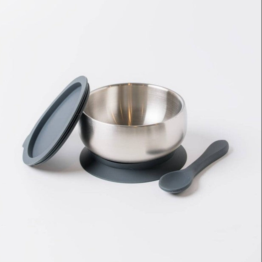 Lion + Lady Stainless Steel Feeding Bowl with Suction Base - French Navy
