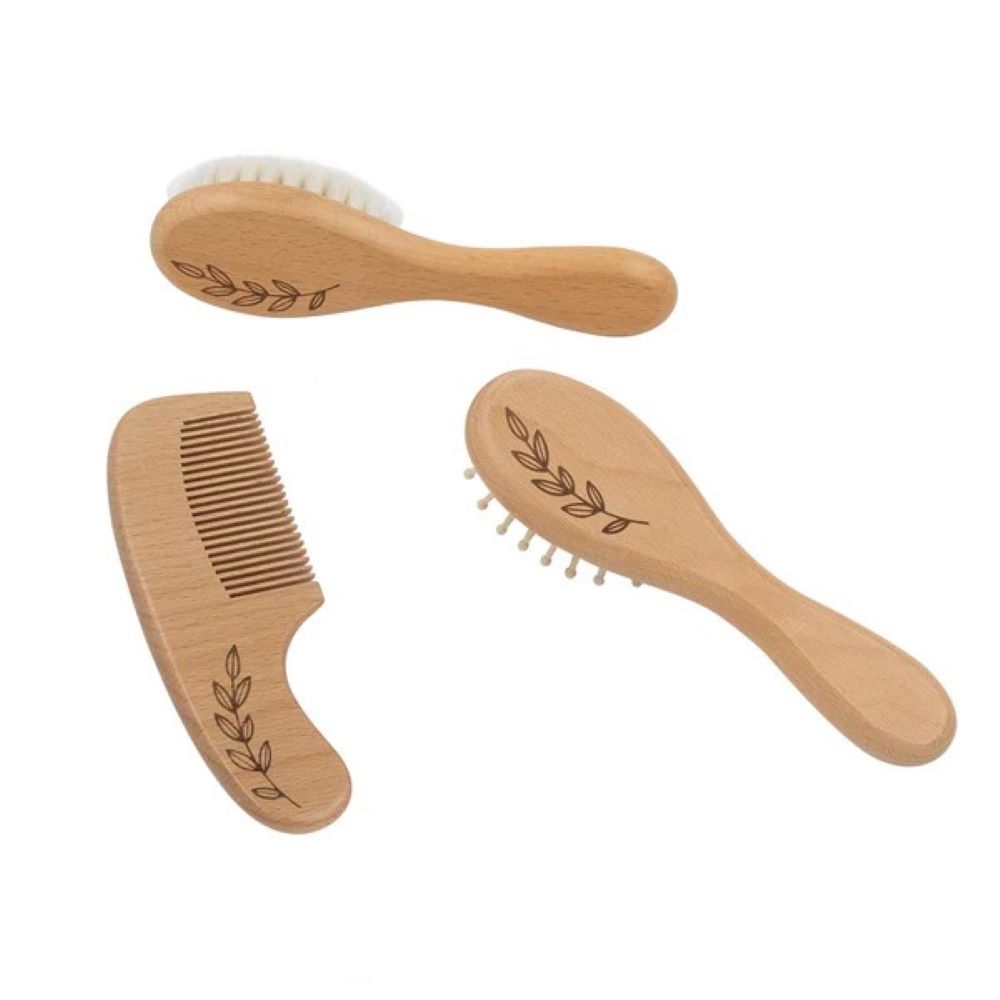 Living Textiles 3 pce Wooden Brush and Comb Set
