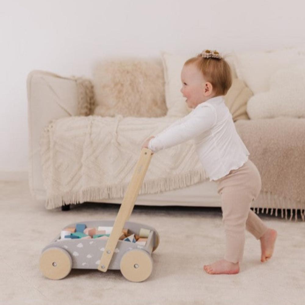 Bubble Wooden Baby Push Cart/Walker with Blocks