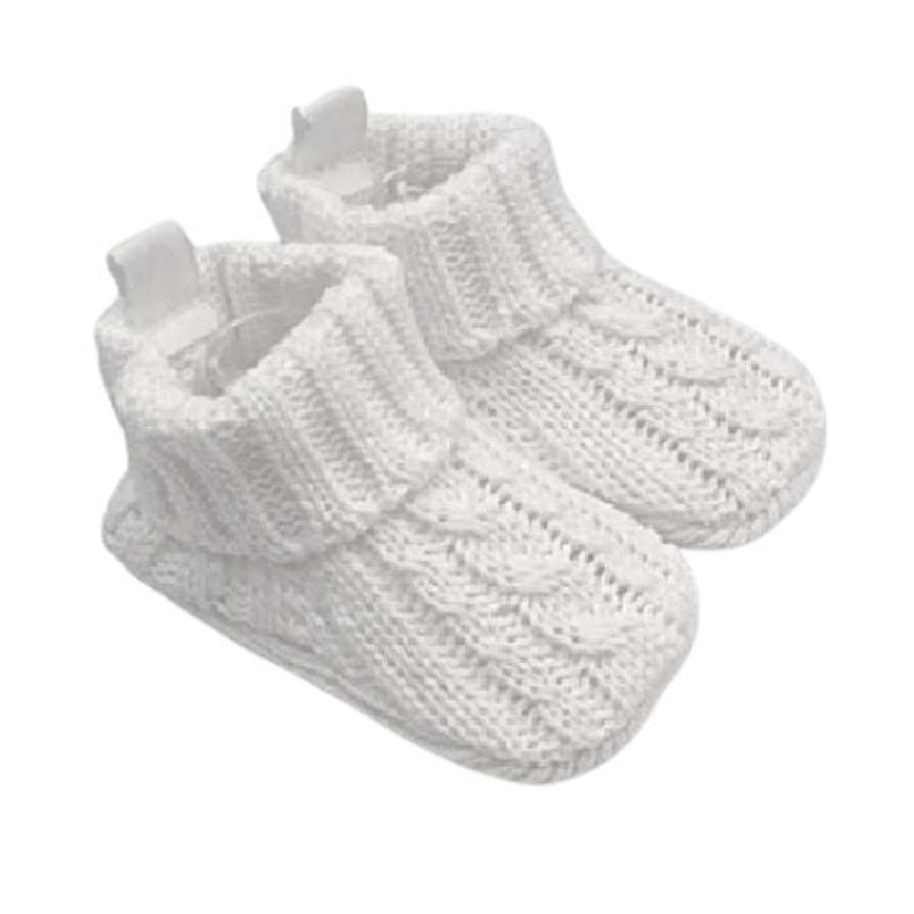 Playette Cable Knitted Bootie White - 0-6 mths