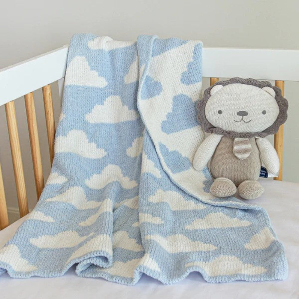 Living Textiles Chenille Pram Blanket - Blue Clouds