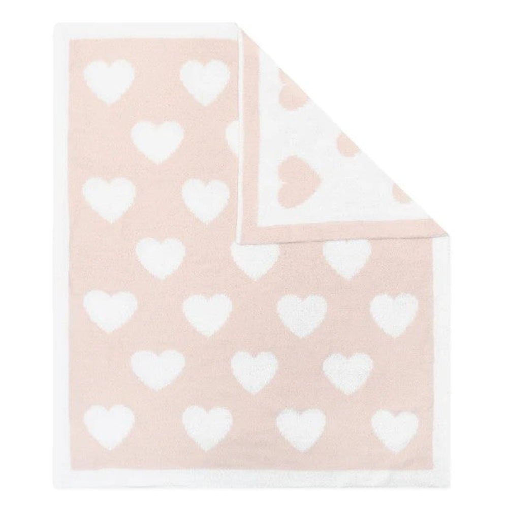 Living Textiles Chenille Pram Blanket - Pink Hearts