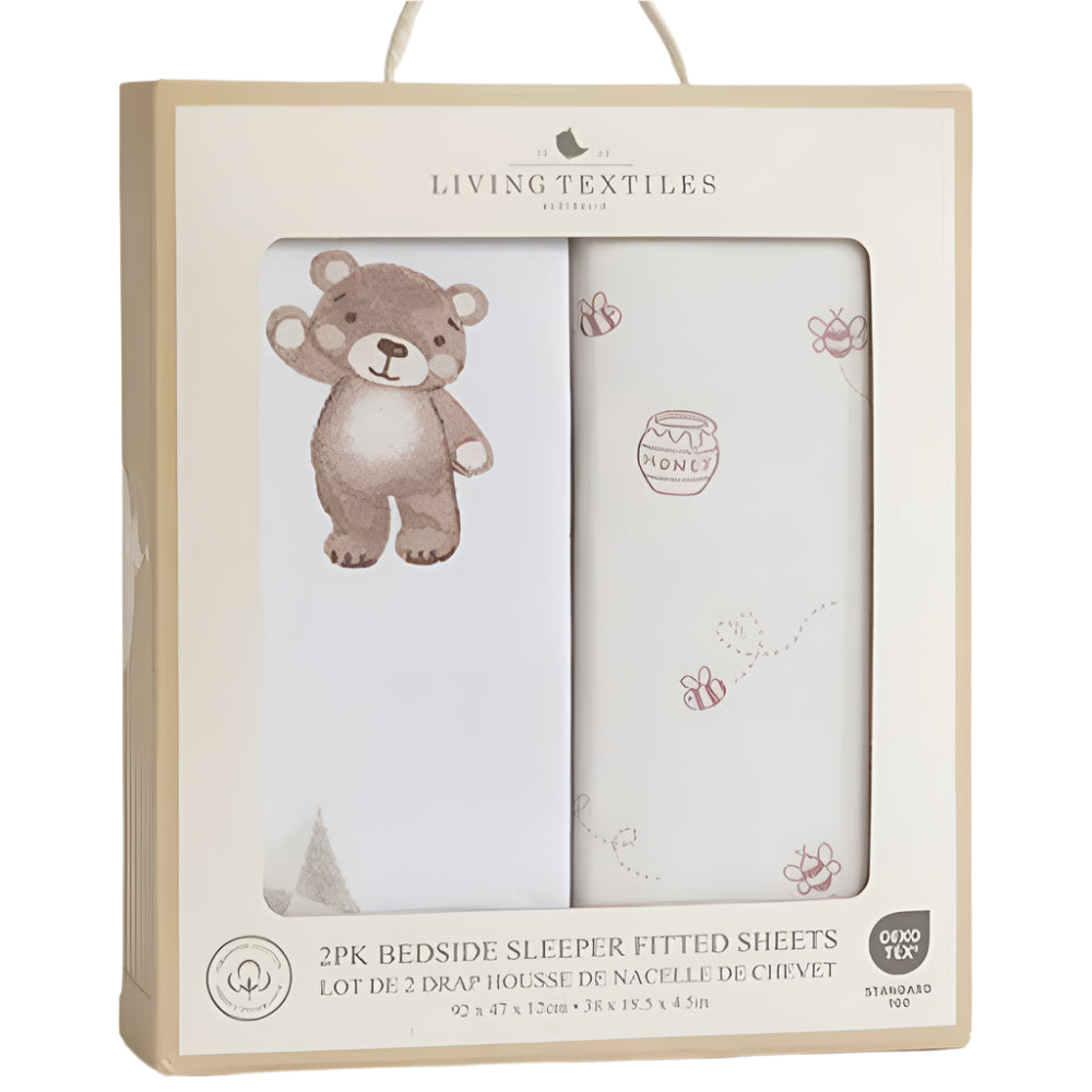 Living Textiles 2pk Bedside Bassinet Fitted Sheets - Cuddly Bear