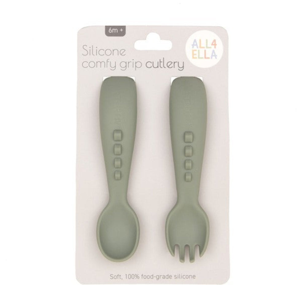 All4Ella Silicone Comfy Grip Cutlery - Olive